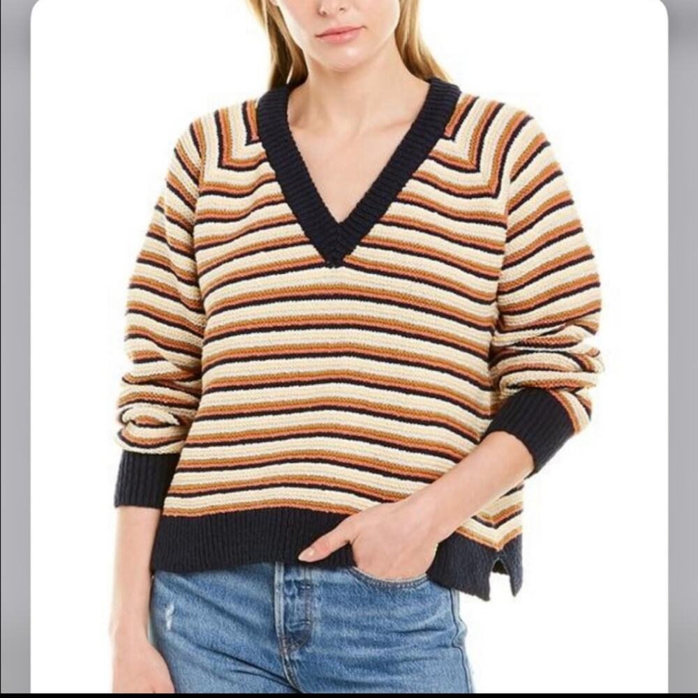 Madewell Stripe Arden V-Neck Crop Pullover Sweater XS